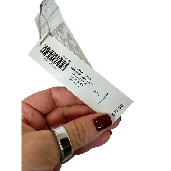 Chico's No-Iron White Black Contrast Trim Hi-Low Tunic Top - Size 3 XL - Picture 10 of 12